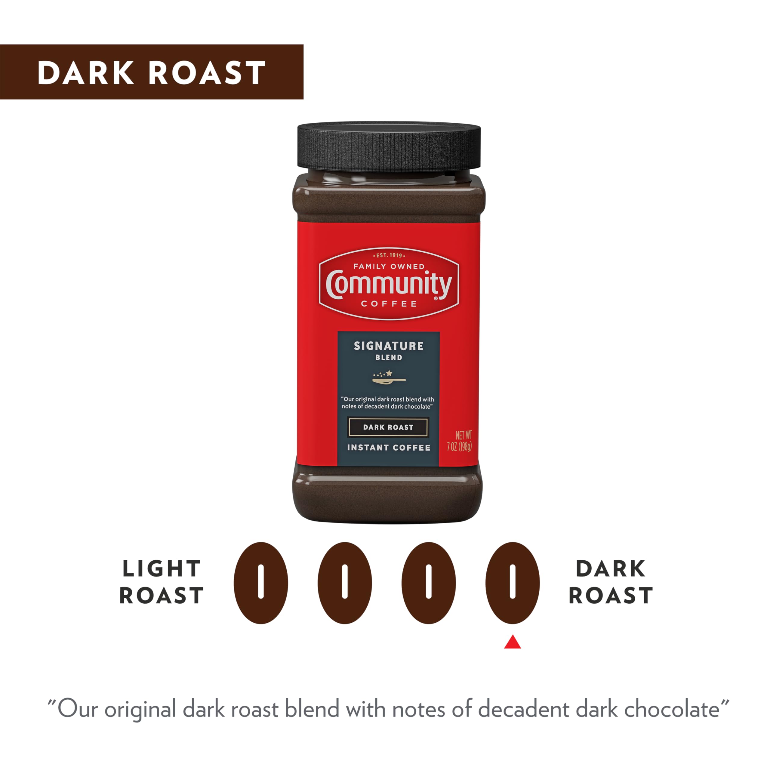 Community Coffee Rich Chocolate flavor close-up on roasted beans