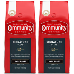 Community Coffee Signature Blend 2-pack ground coffee bags ready for home brewing.