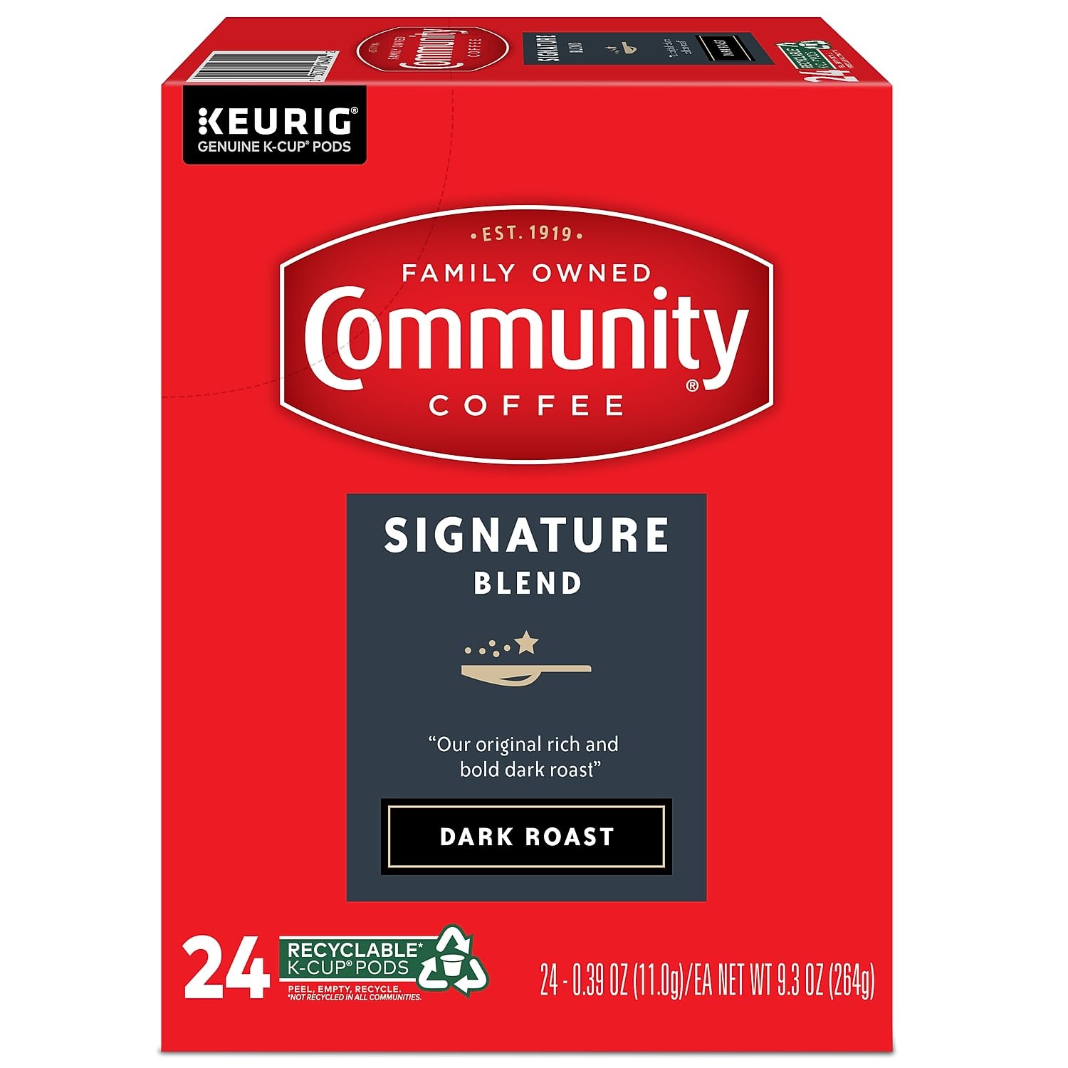 Community Coffee Signature Blend packaging keeps pods fresh and ready to brew.