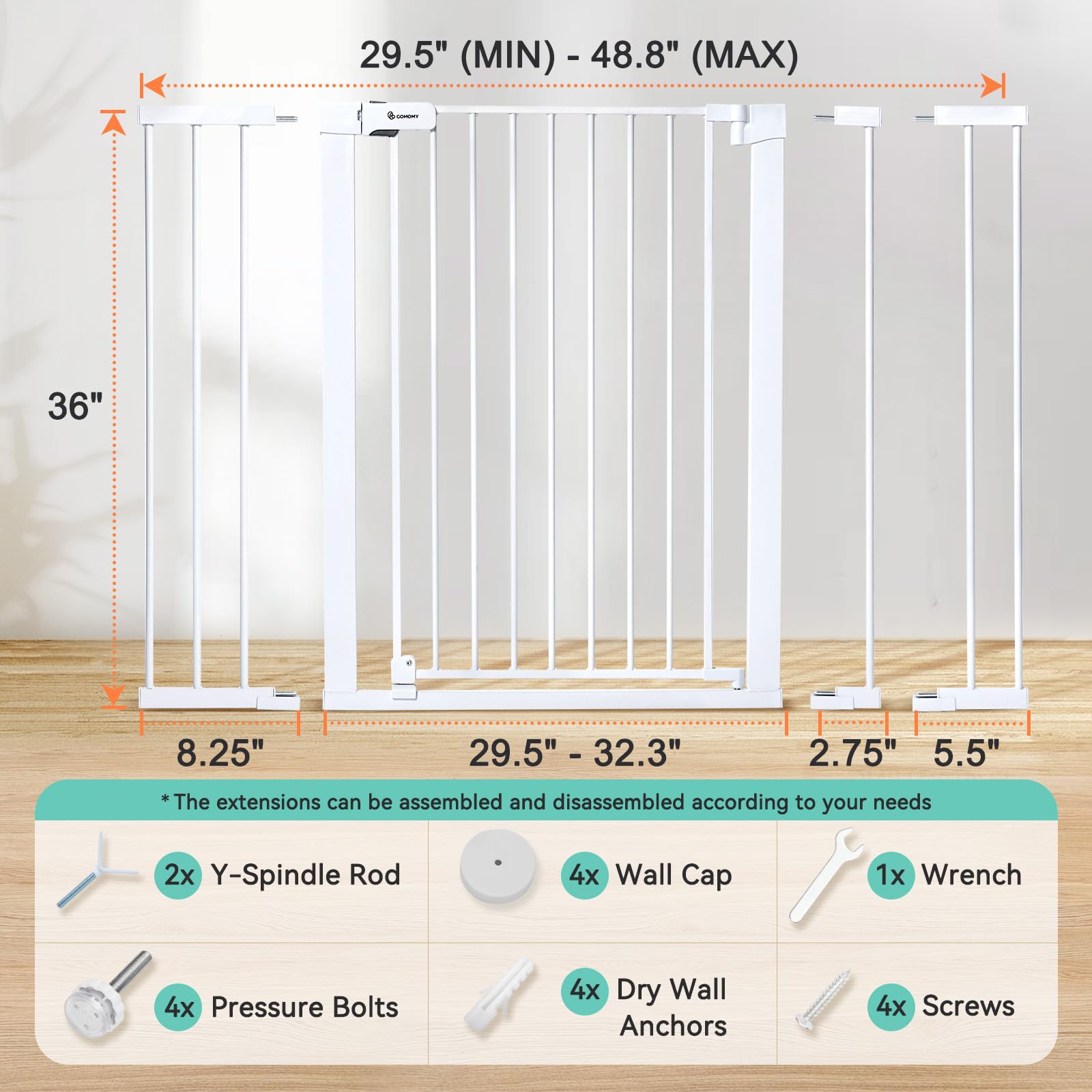 COMOMY steel gate withstands up to 100 pounds of pet force.