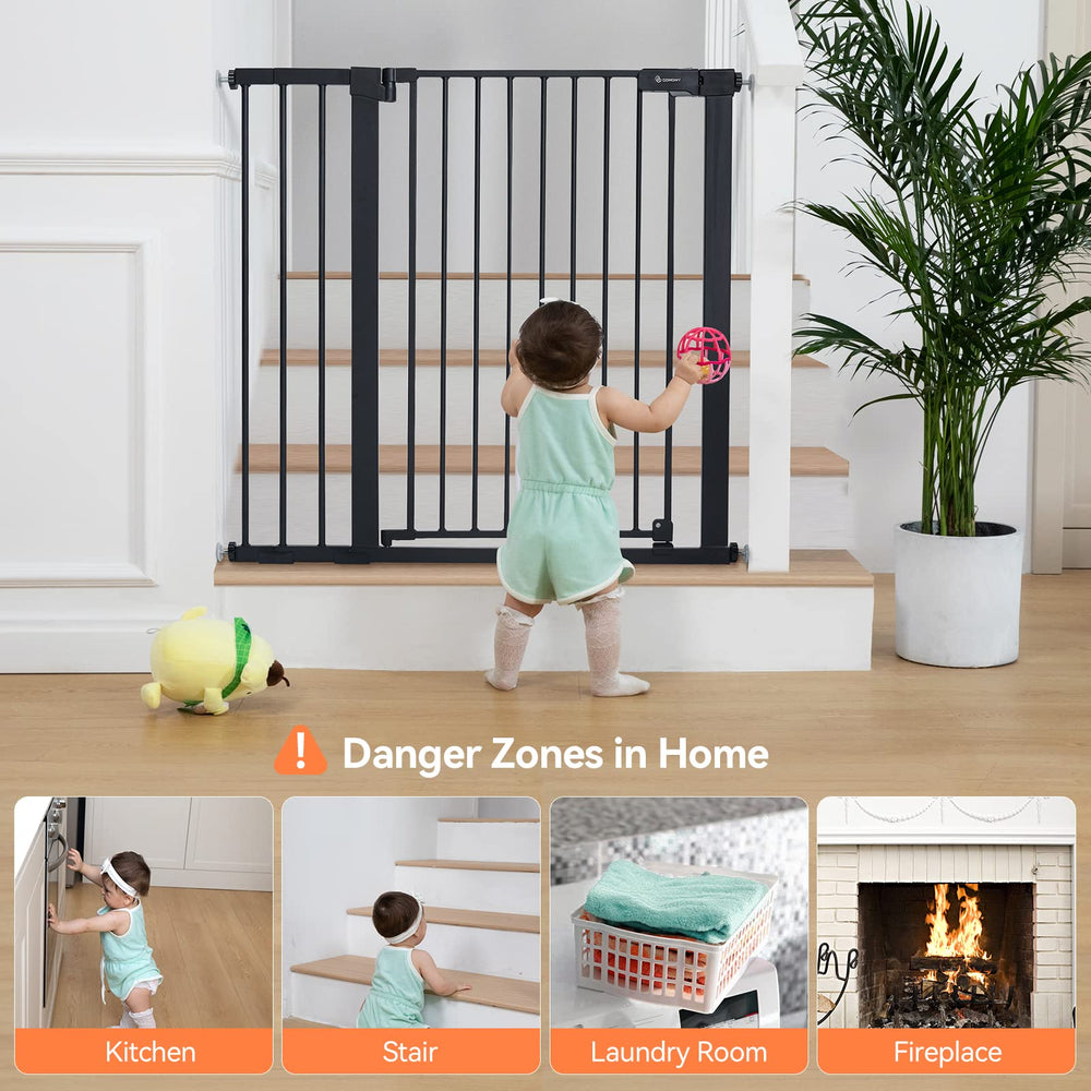 COMOMY gate with sturdy steel construction resists pushy pets