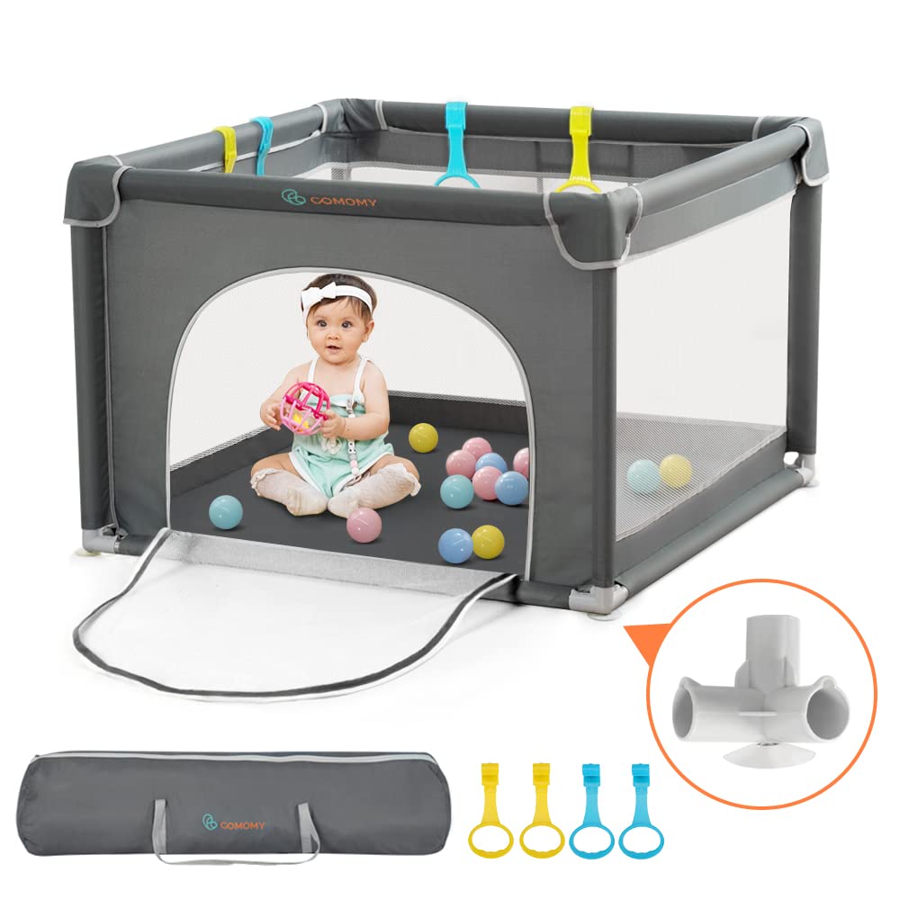COMOMY playpen with full mesh design offers visibility and security.