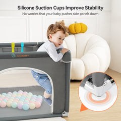 COMOMY playpen features a sturdy steel frame for long-lasting safety.