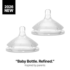Gen 2 nipple medium-flow for 3-6 months promotes steady feeding pace.