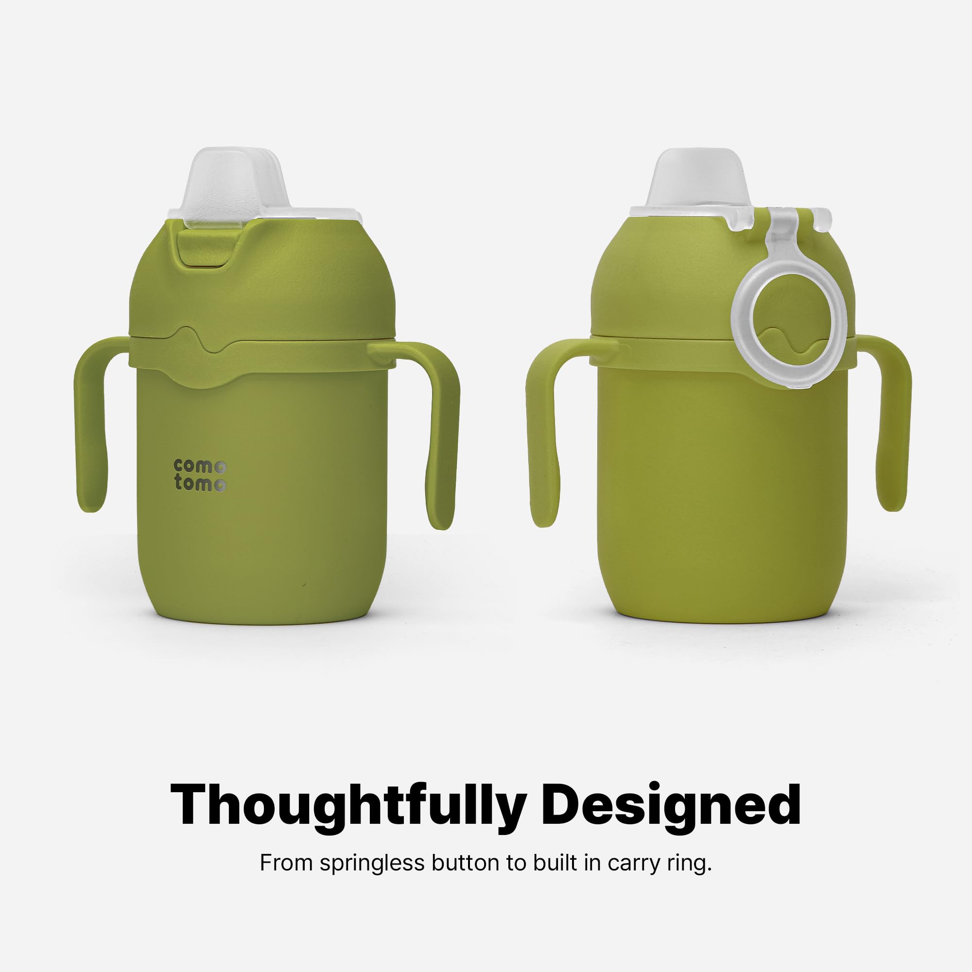 Comotomo Tumbler Green self orienting handles fit little hands comfortably