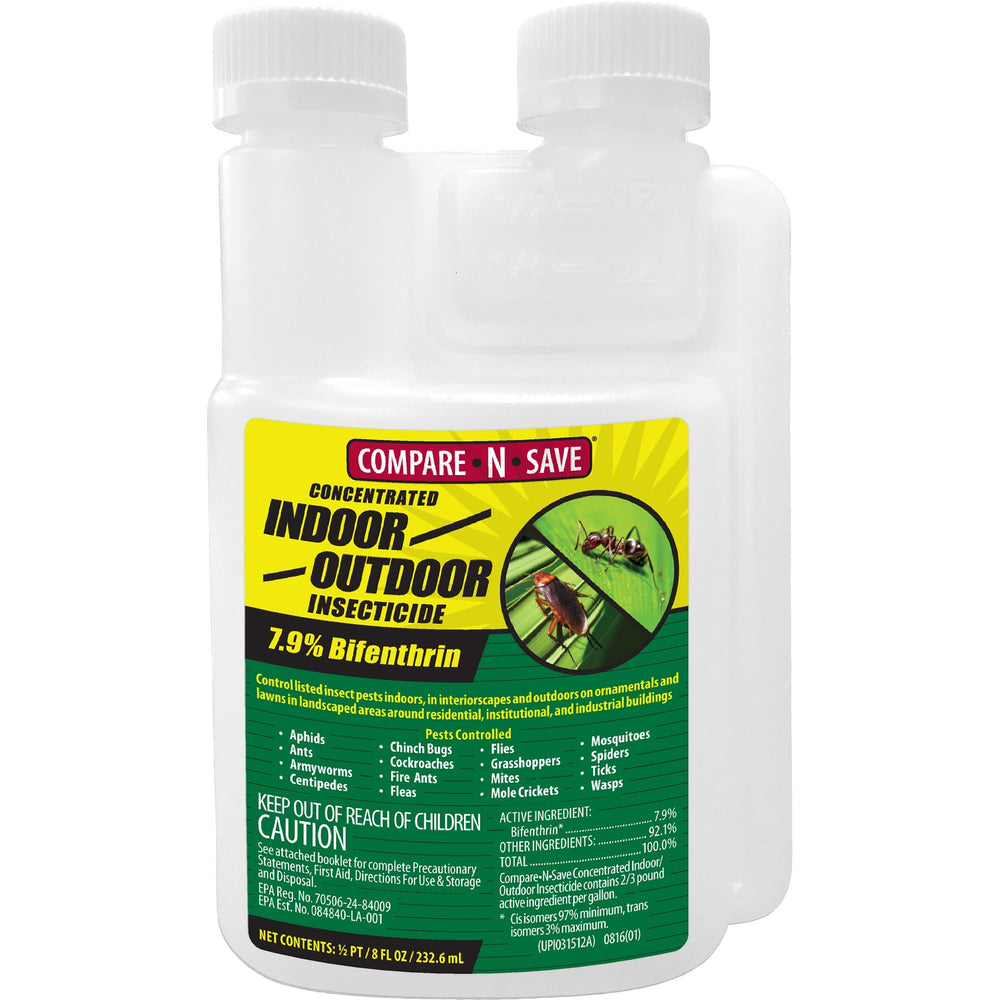 Compare-N-Save bifenthrin concentrate bottle for versatile indoor and outdoor pest control.