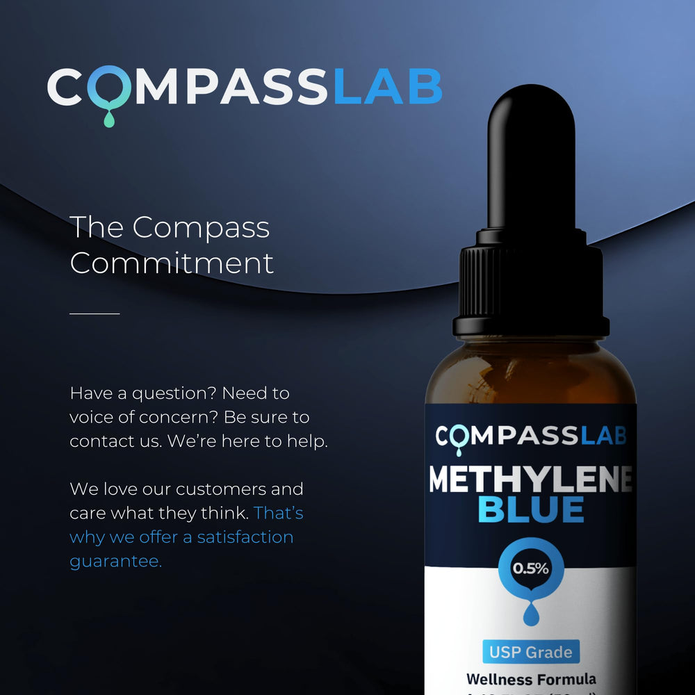 Compass Laboratory Methylene Blue made in USA signals domestic sourcing and quality control.