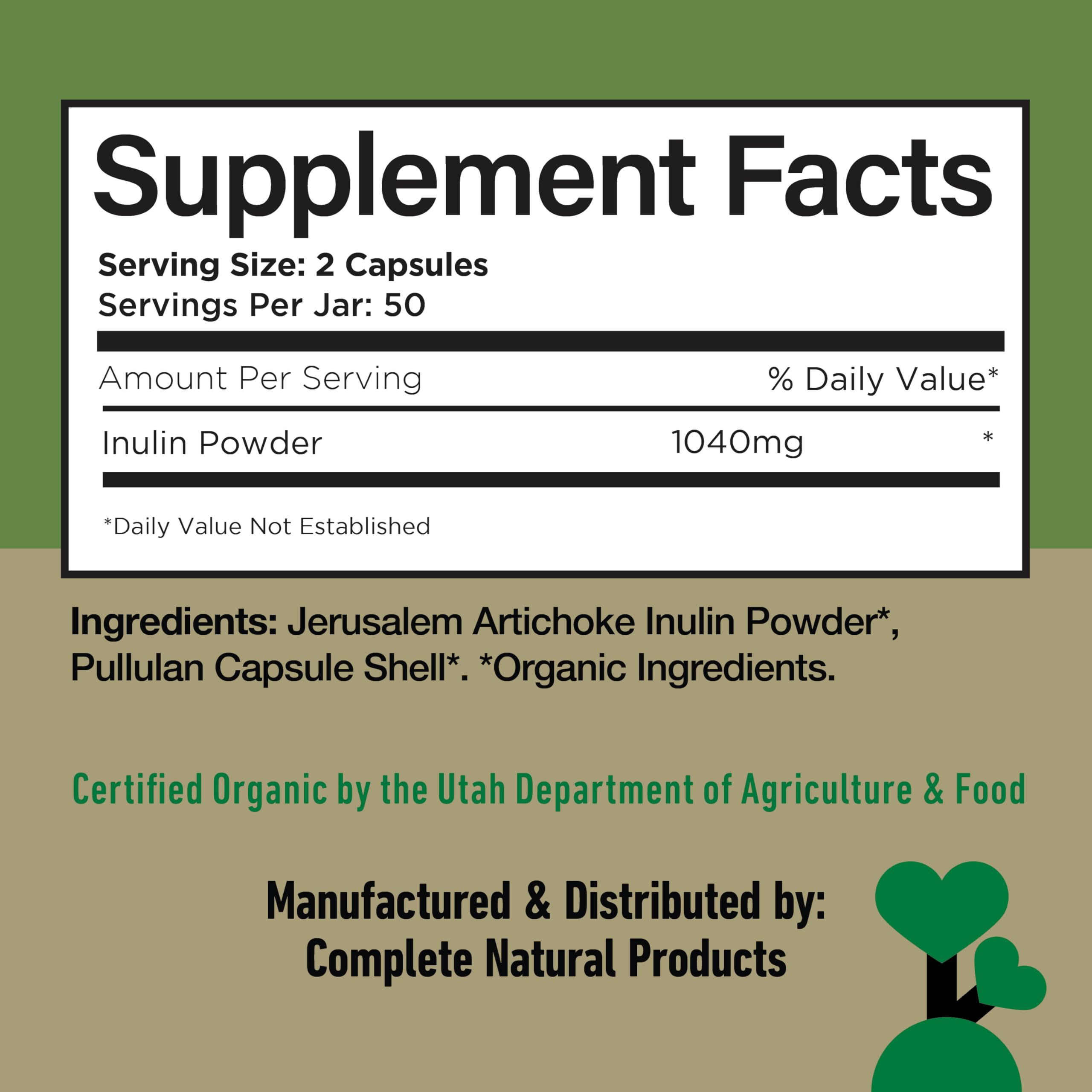 100-count bottle of Complete Natural Inulin Capsules on shelf