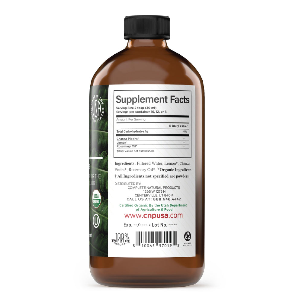 Complete Natural Products Chanca Piedra liquid with dropper enables precise dosing for daily use.