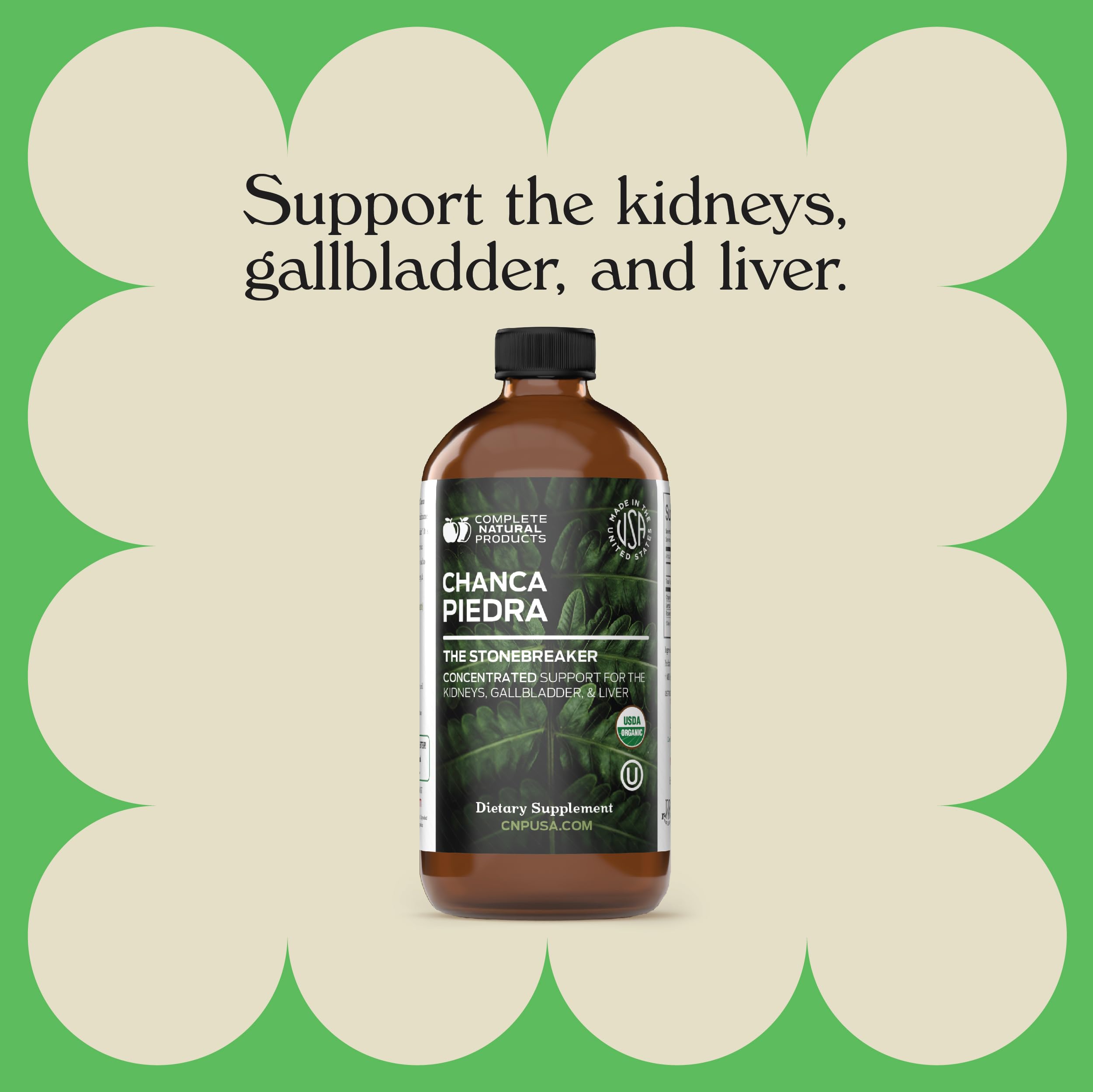 Complete Natural Products Chanca Piedra liquid mixed with water for easy daily intake.