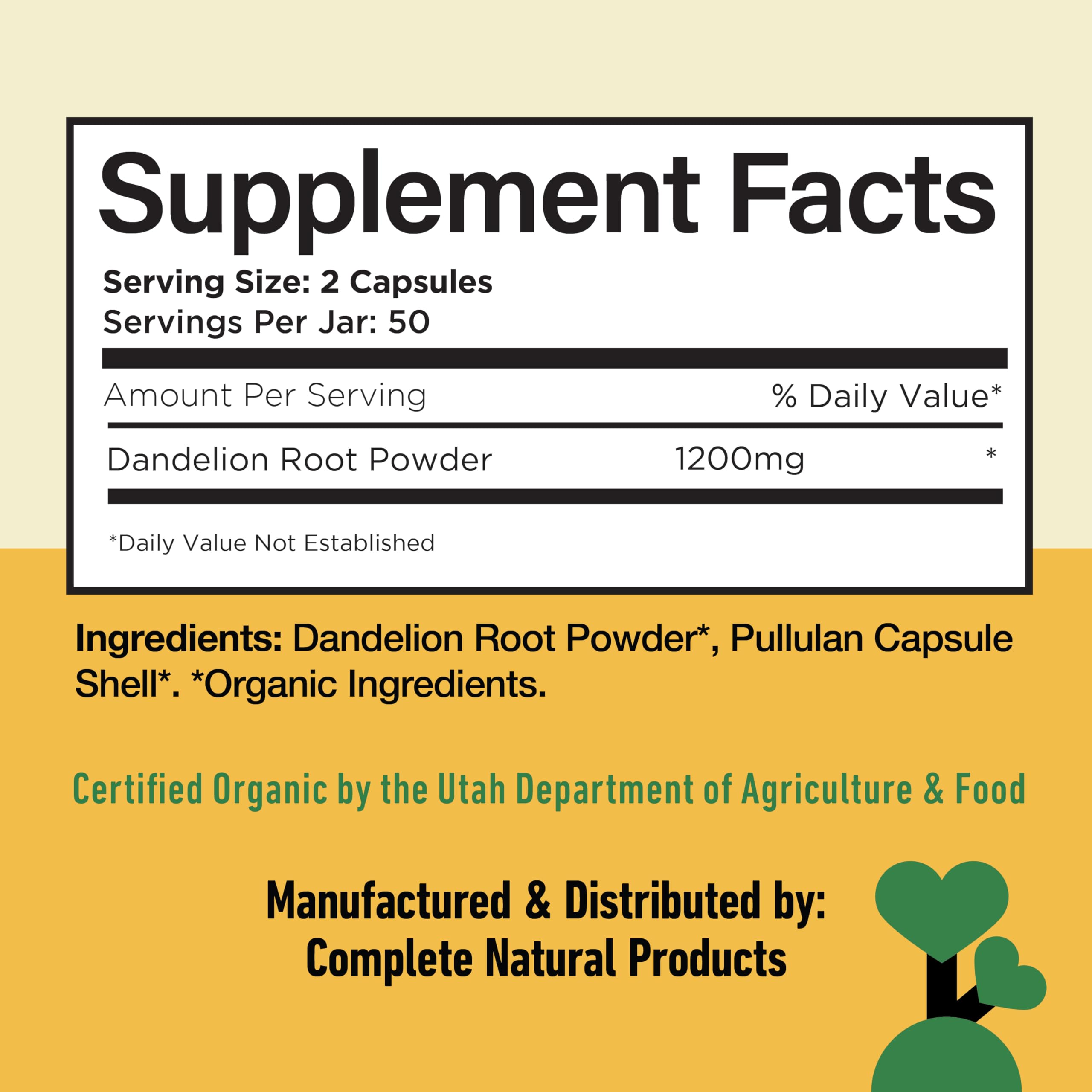 Complete Natural Products dandelion root capsules USA-made with trusted quality.