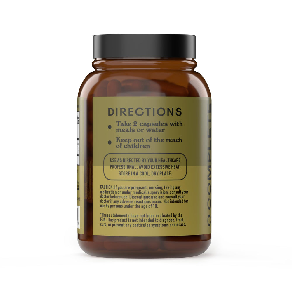 Complete Natural Products sea kelp capsules pouring out shows vegan-friendly capsules for plant-based wellness.