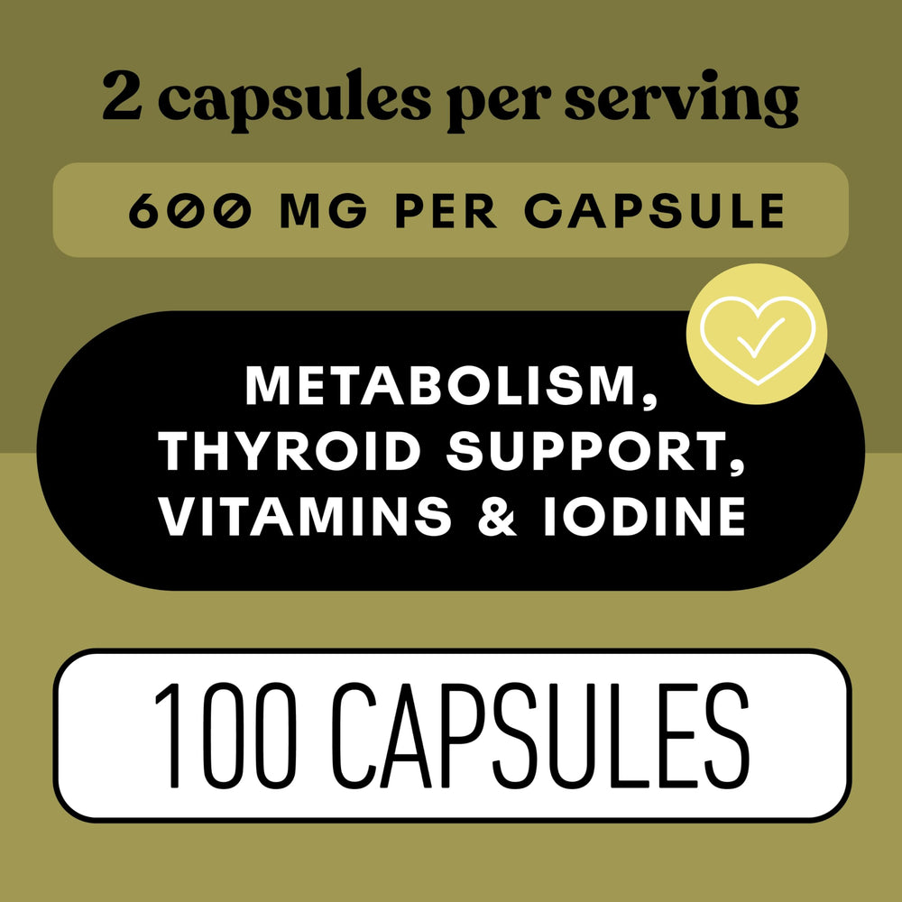 Complete Natural Products sea kelp capsules USA-made badge reflects quality and origin.