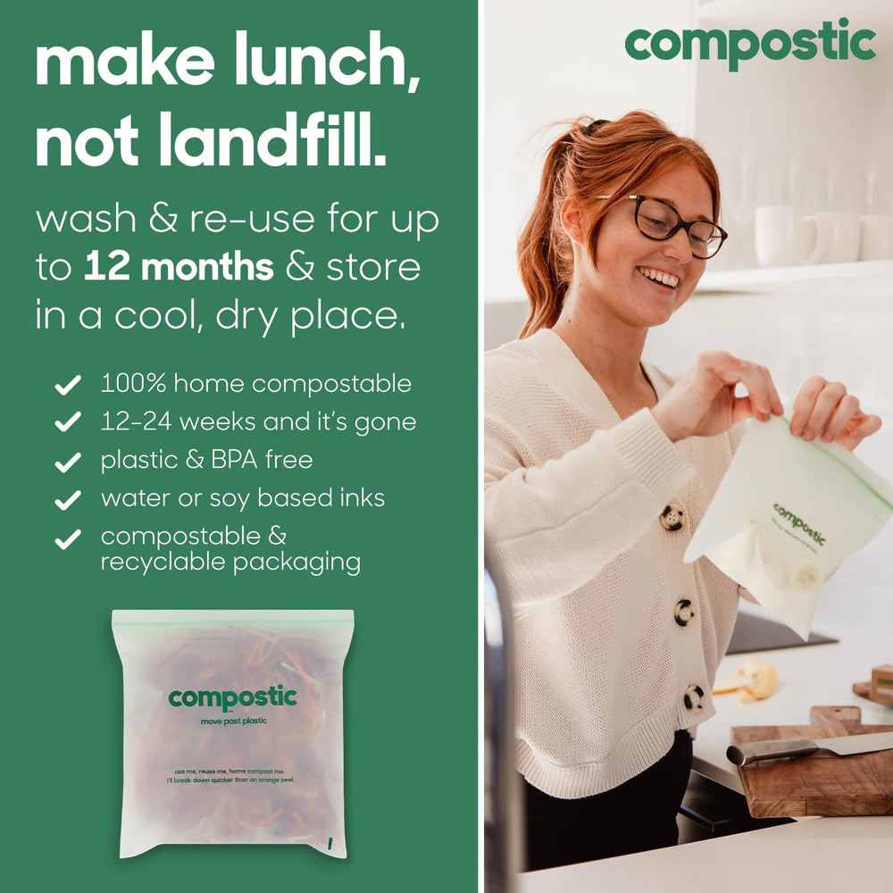 Compostic bags are non-toxic, GMO-free and BPA-free for safe storage.