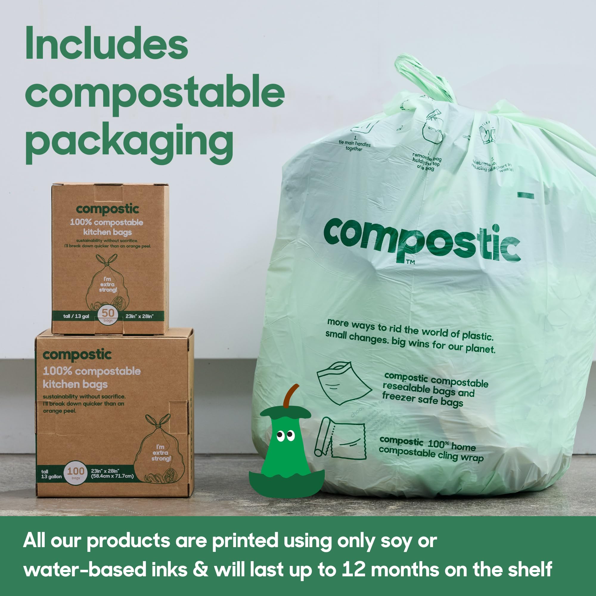 Compostic GMO-free and BPA-free labeling on product packaging