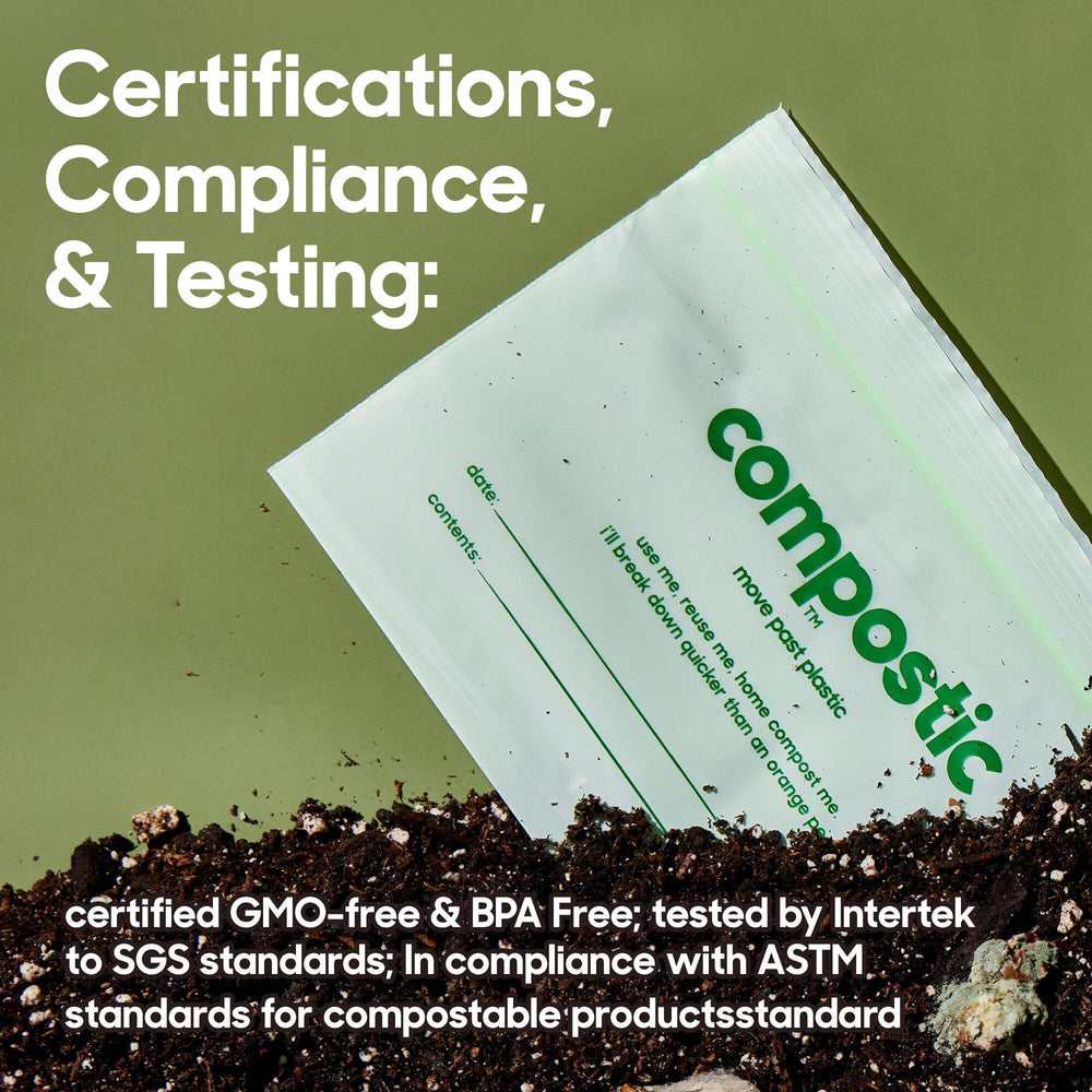 Compostic 12-month shelf life supports organized storage.