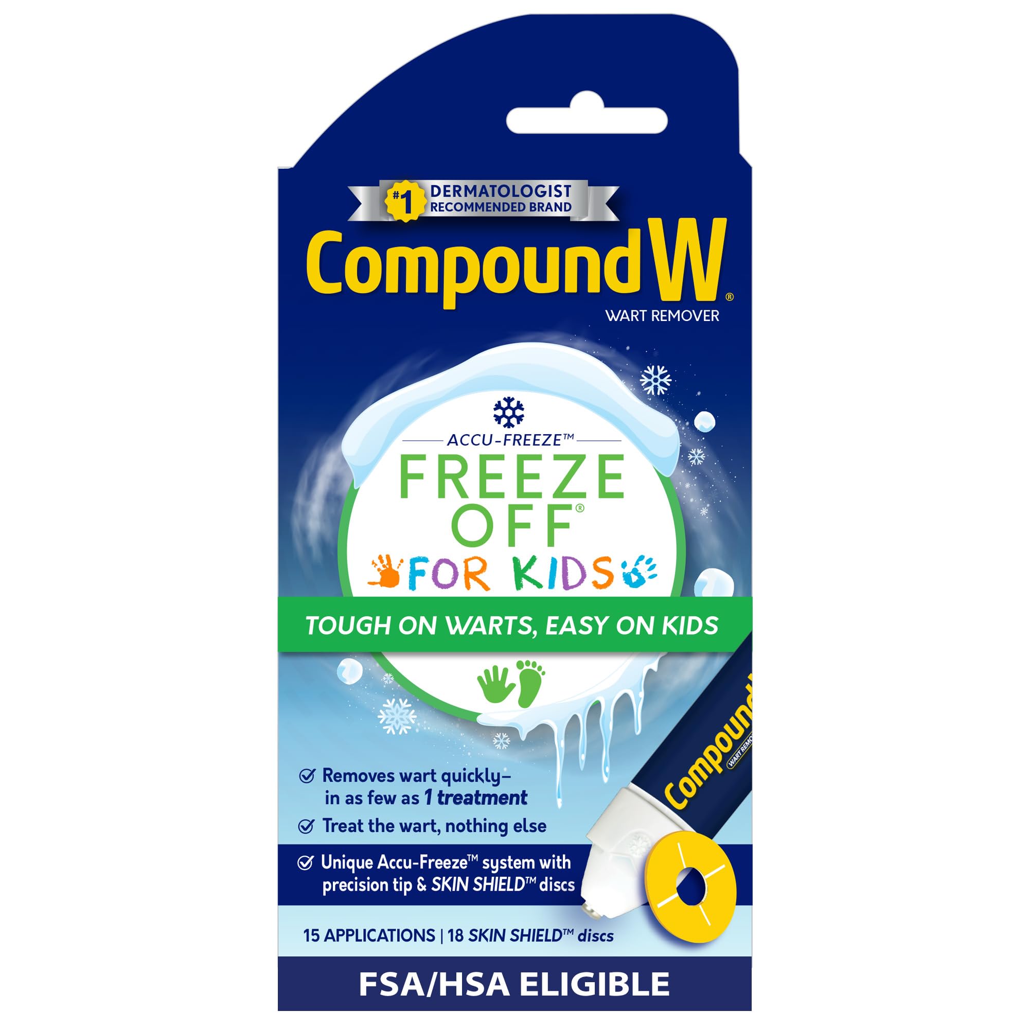 Compound W Freeze Off for Kids with Accu-Freeze precision tip provides targeted wart treatment at home