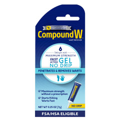 Compound W maximum-strength gel tube for precise, no-drip wart treatment.