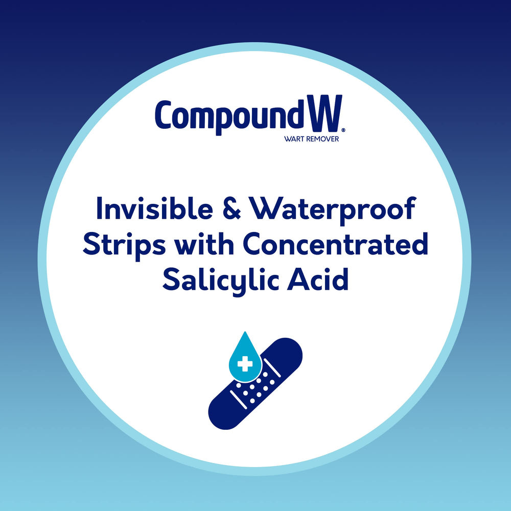 Compound W wart remover strip on hand shows easy, portable treatment