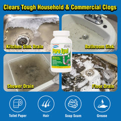 ComStar Pure Lye beads sink through water to target clogs.