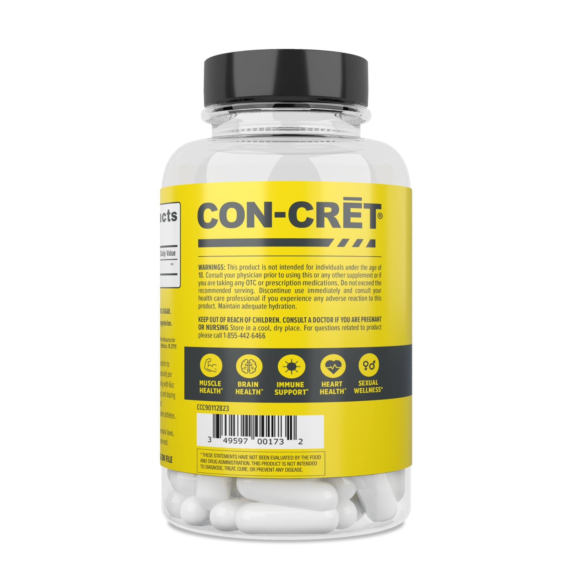 CON-CRET Creatine HCl capsules athletic-ready scene hints at stamina potential.
