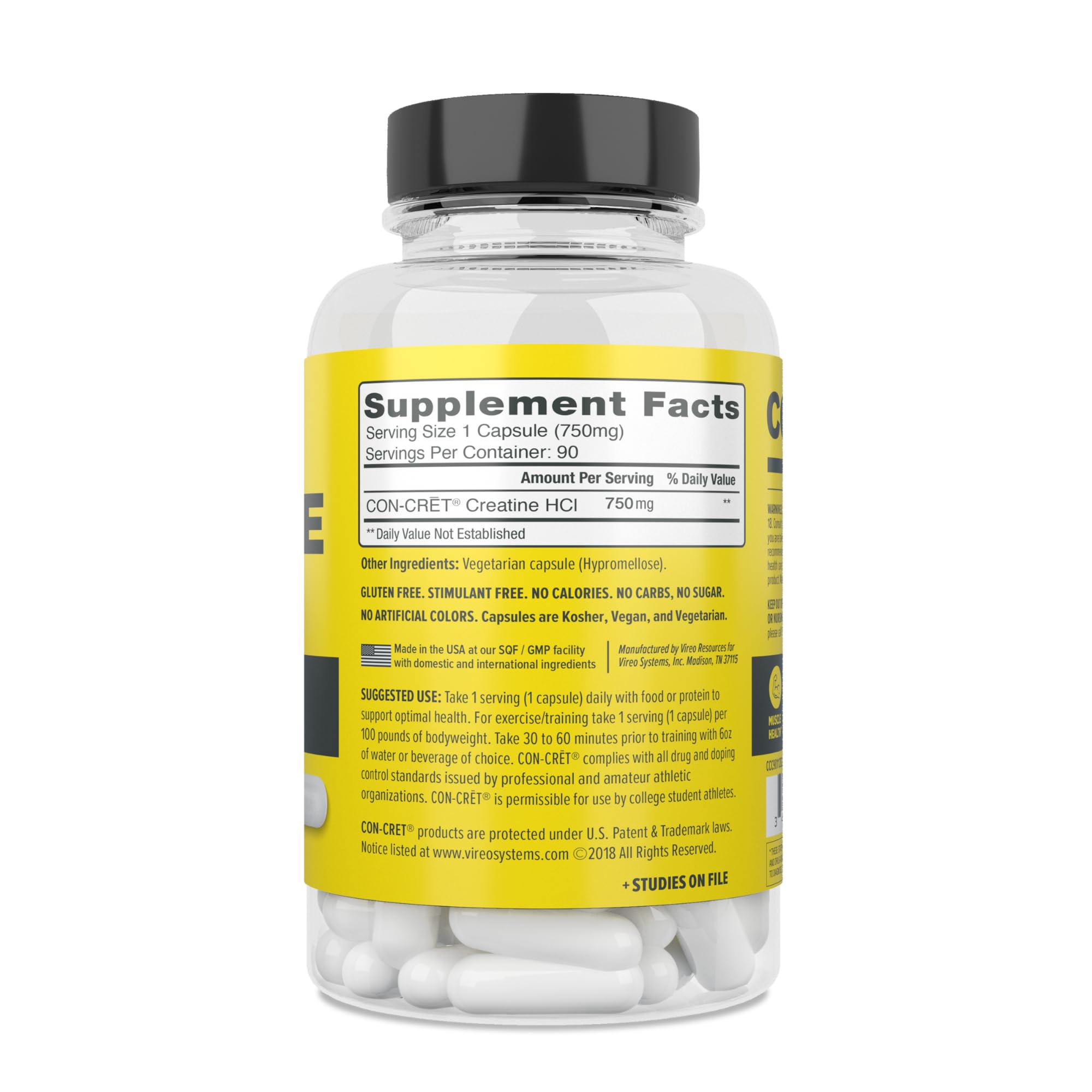 Desk mockup of CON-CRET Creatine HCl capsules ready for daily use.