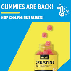 Close-up of CON-CRET Gummies highlighting flavor and easy-to-chew texture for busy lifestyles.