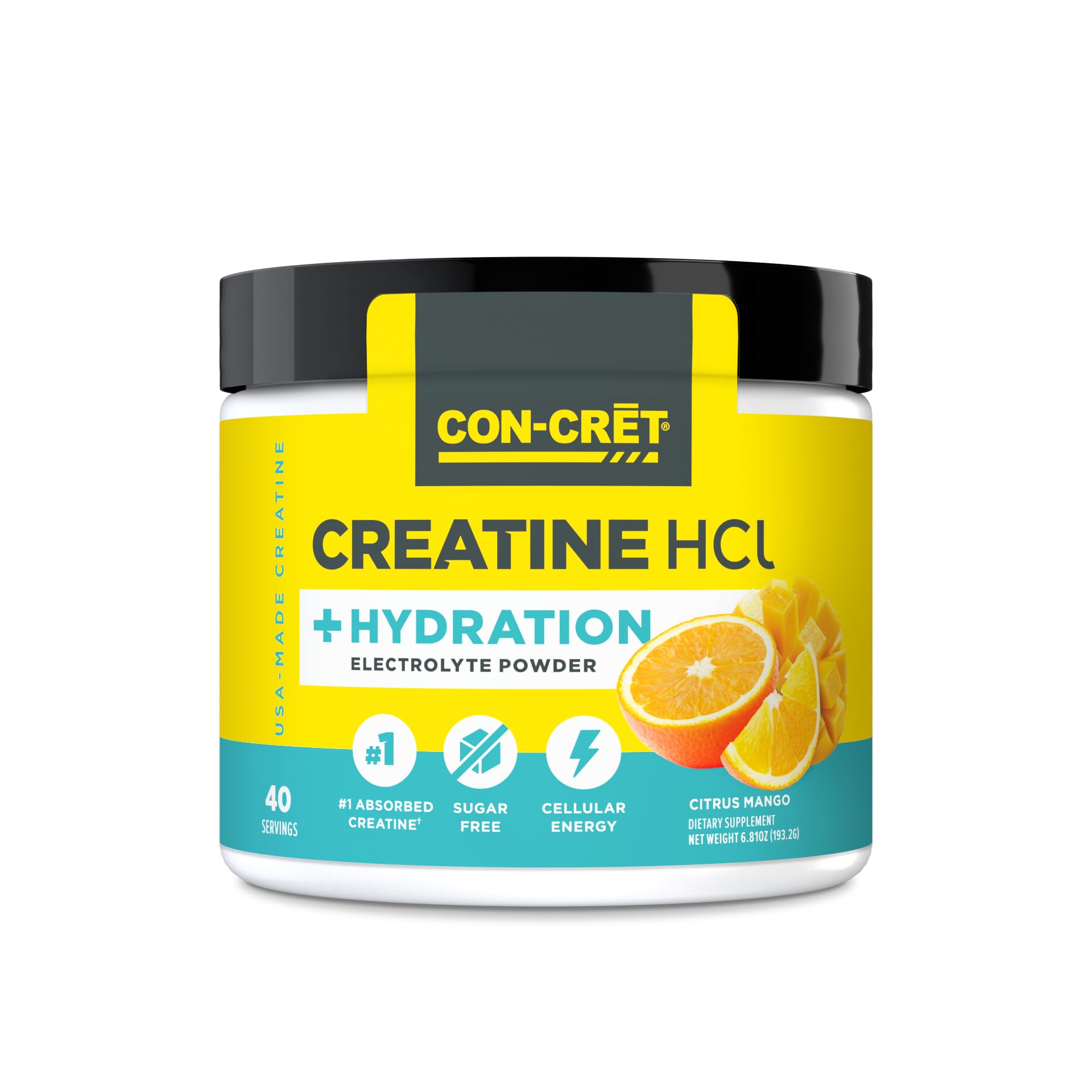 CON-CRET Creatine HCl + Hydration bottle in Citrus Mango ready to hydrate