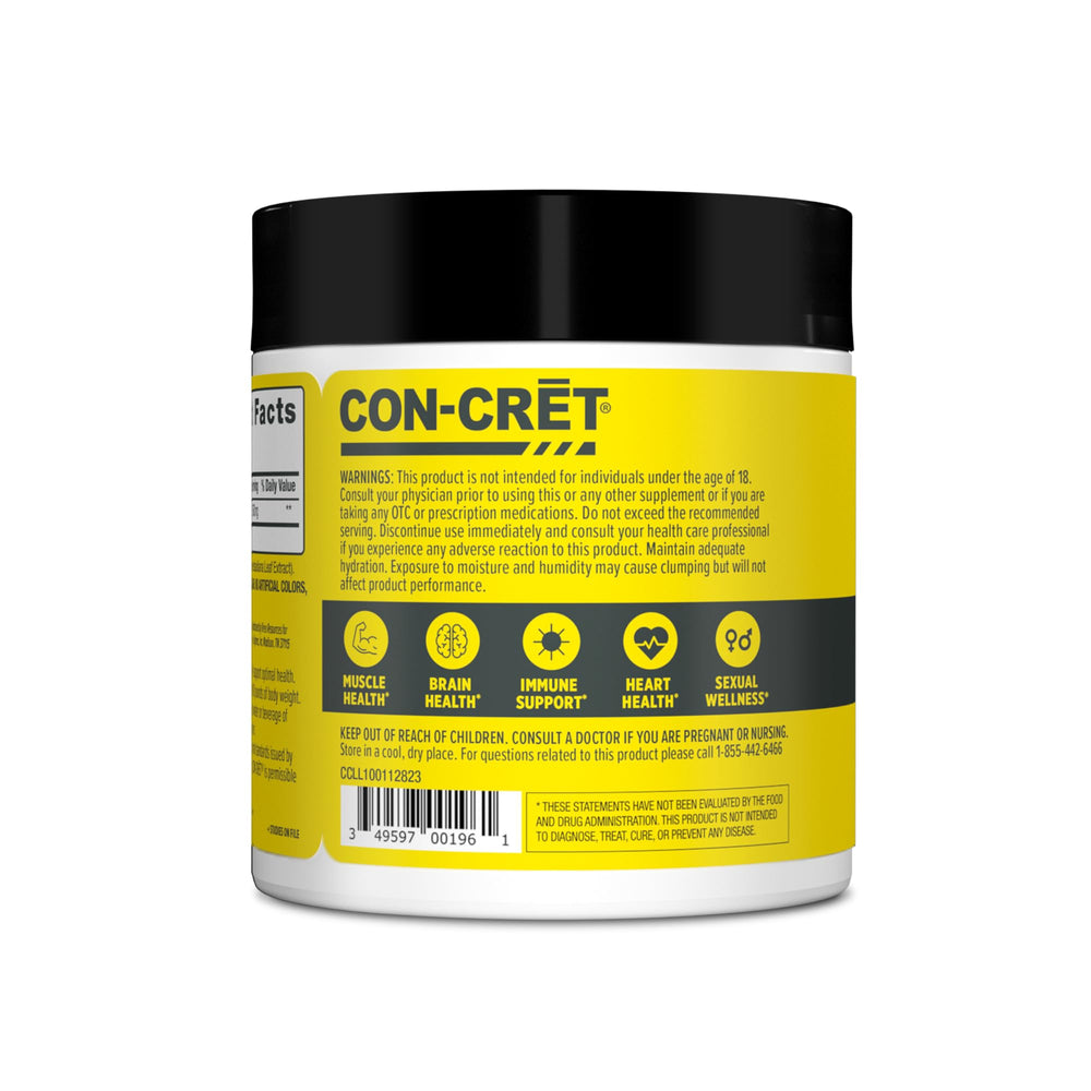 CON-CRET Creatine HCl NSF-certified stamp validates trusted manufacturing standards