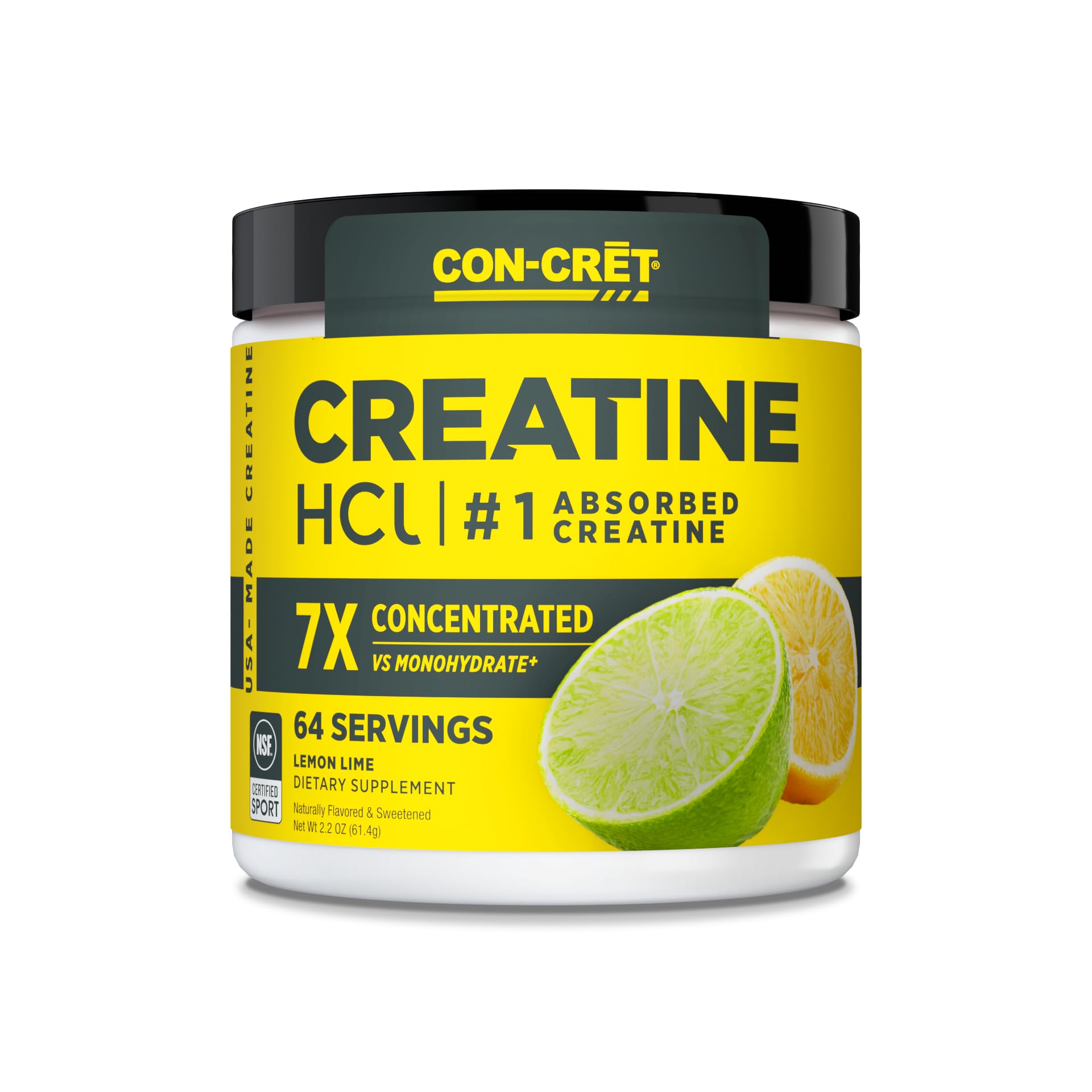 CON-CRET Creatine HCl powder bottle and scoop for easy energy support.