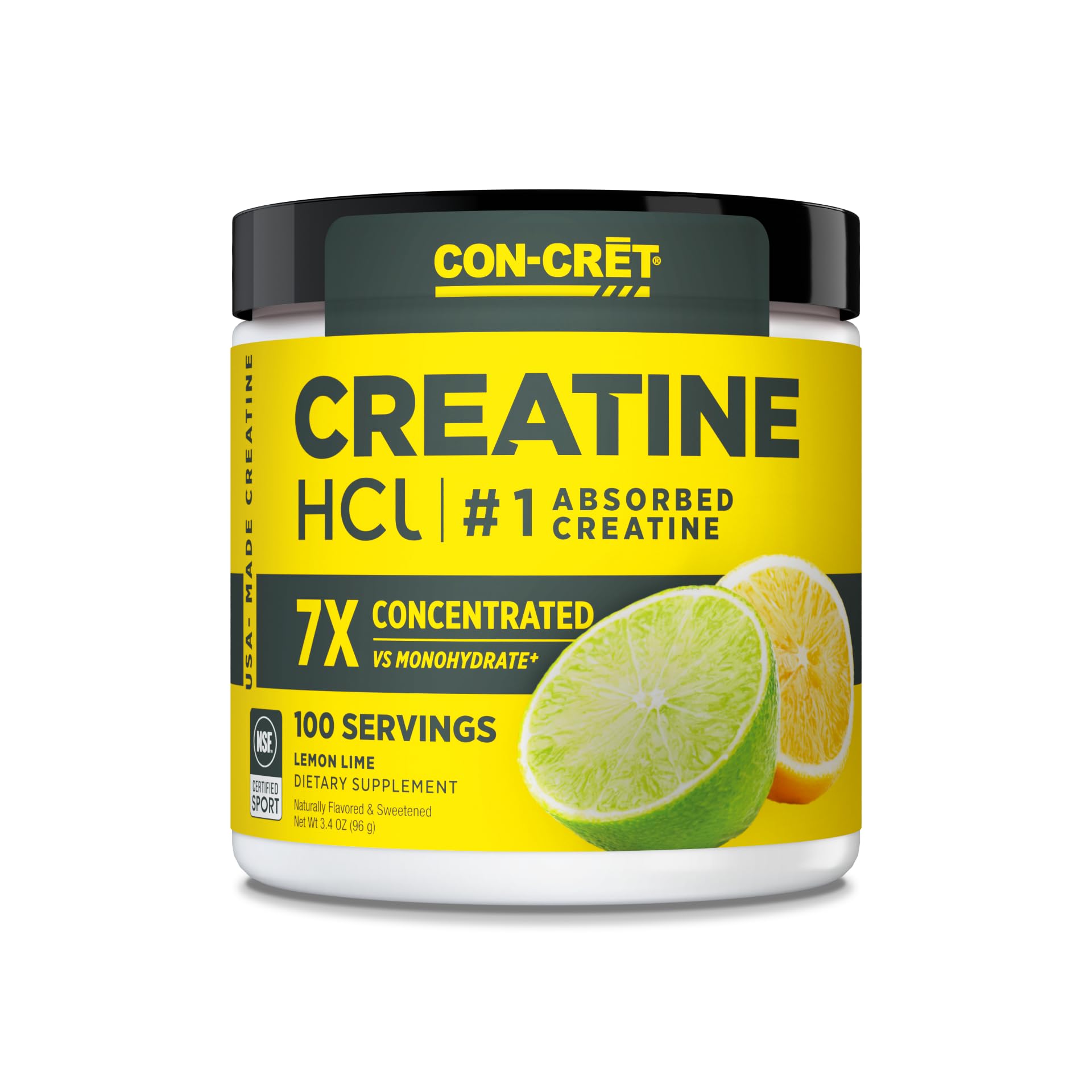 CON-CRET Creatine HCl powder tub front view for enhanced energy support