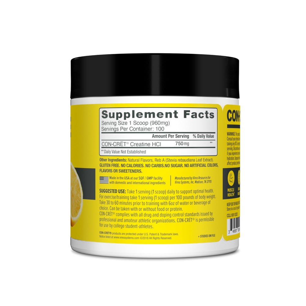 CON-CRET Creatine HCl USA-made facility seal underscores quality control
