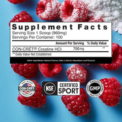 CON-CRET Raspberry Creatine HCl powder scoop for precise serving.