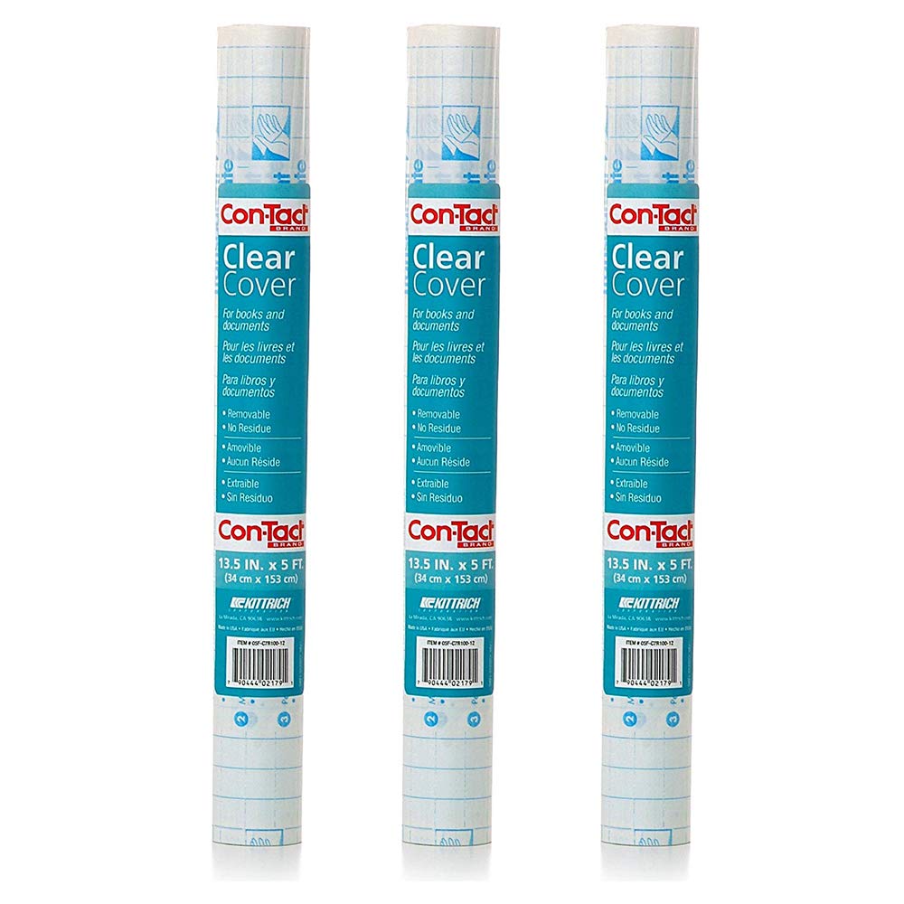 Con-Tact clear adhesive book cover roll for easy application and bubble-free results.