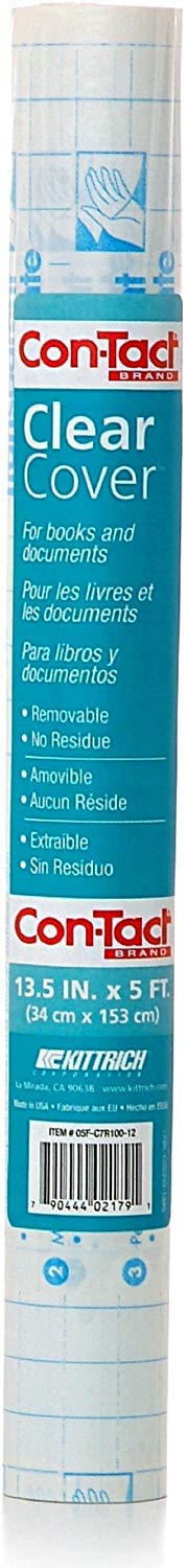 Con-Tact protective liner for books resists spills while preserving title visibility.
