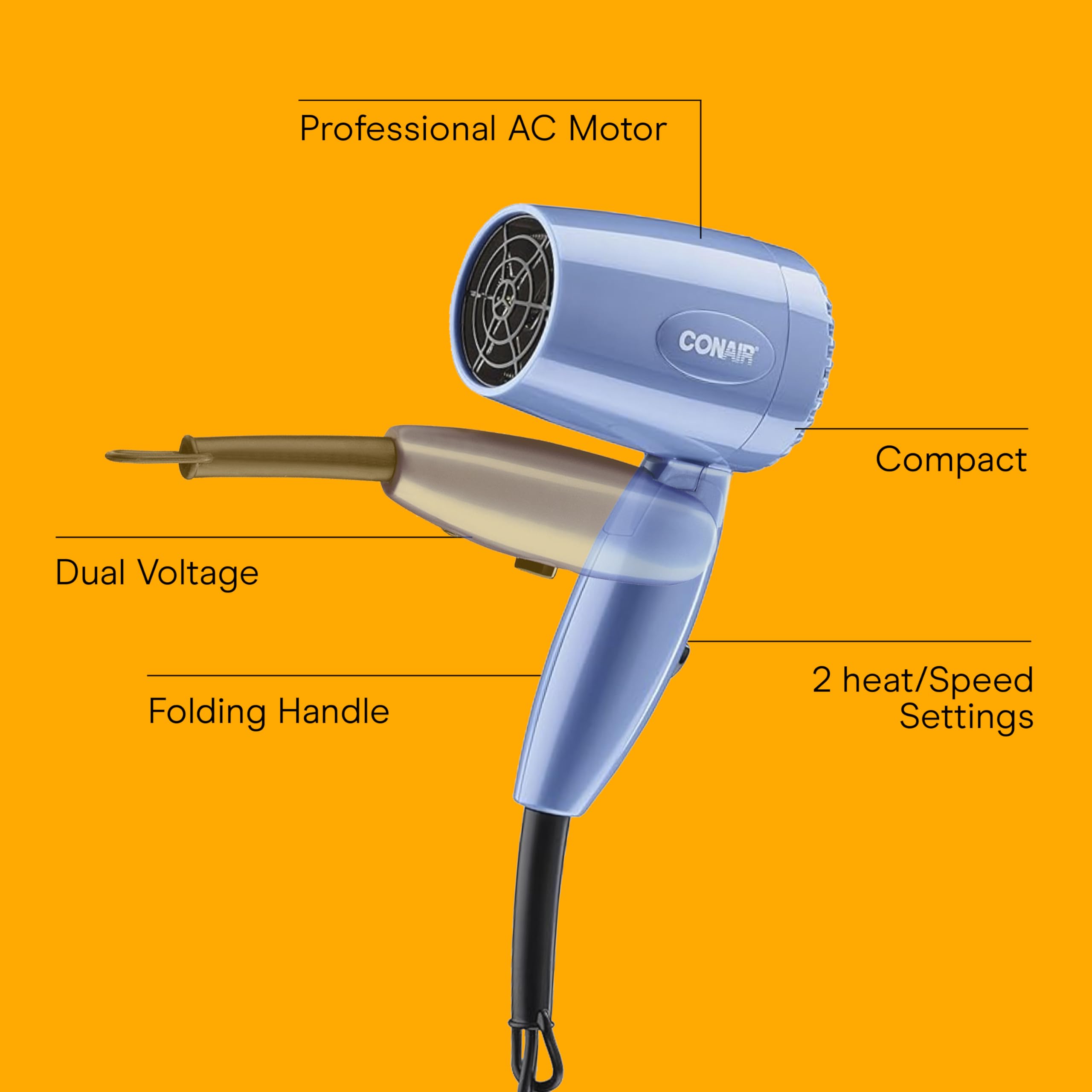 Conair travel dryer with dual voltage supports worldwide styling.
