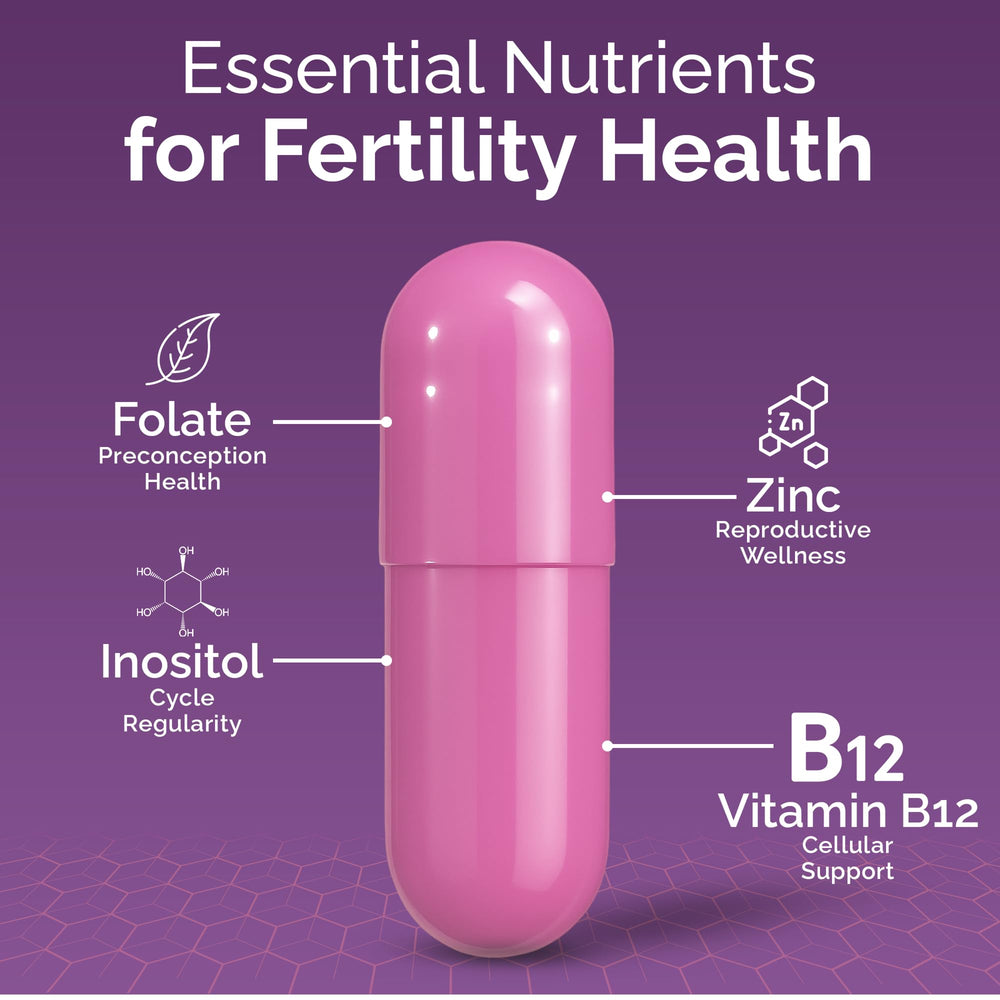 Conceive Plus fertility bottle close-up highlighting prenatal vitamins.