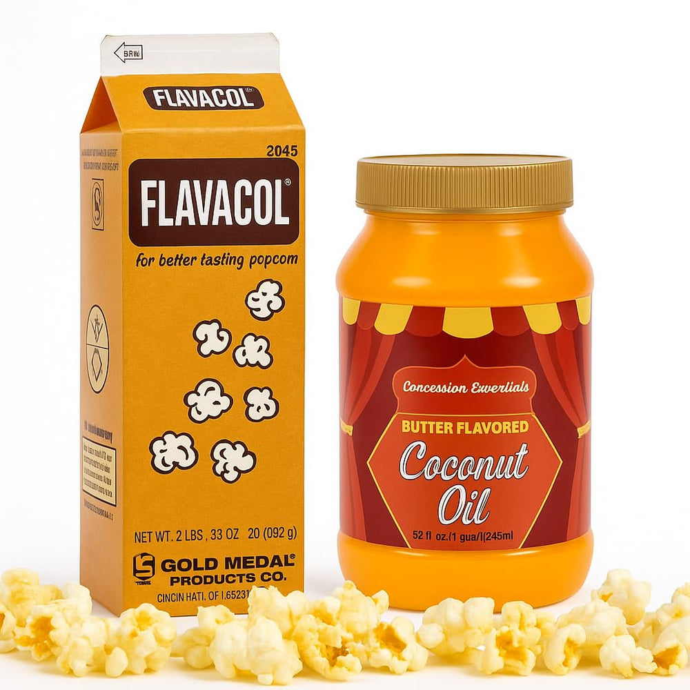 Concession Essentials Flavacol 35oz salt bottle showing fine crystals for even coating