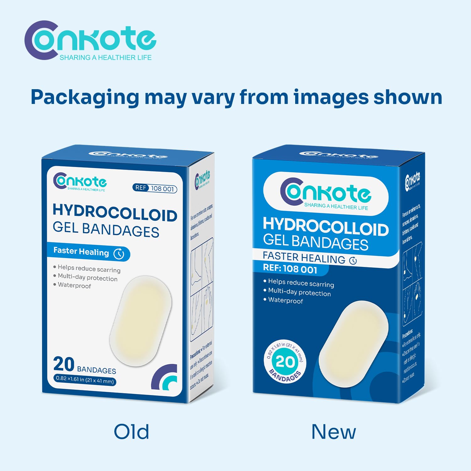 Conkote bandages on toe; flexible protection against friction.