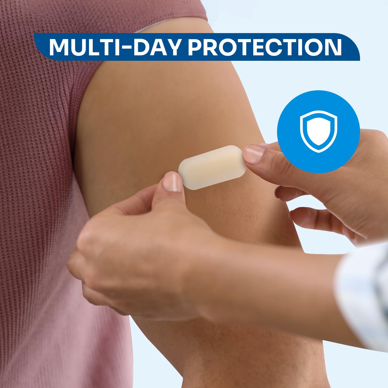 Conkote hydrocolloid bandages on hand; waterproof protection during daily activity.