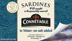 Connetable sardines in water on a cracker, ideal quick savory snack.