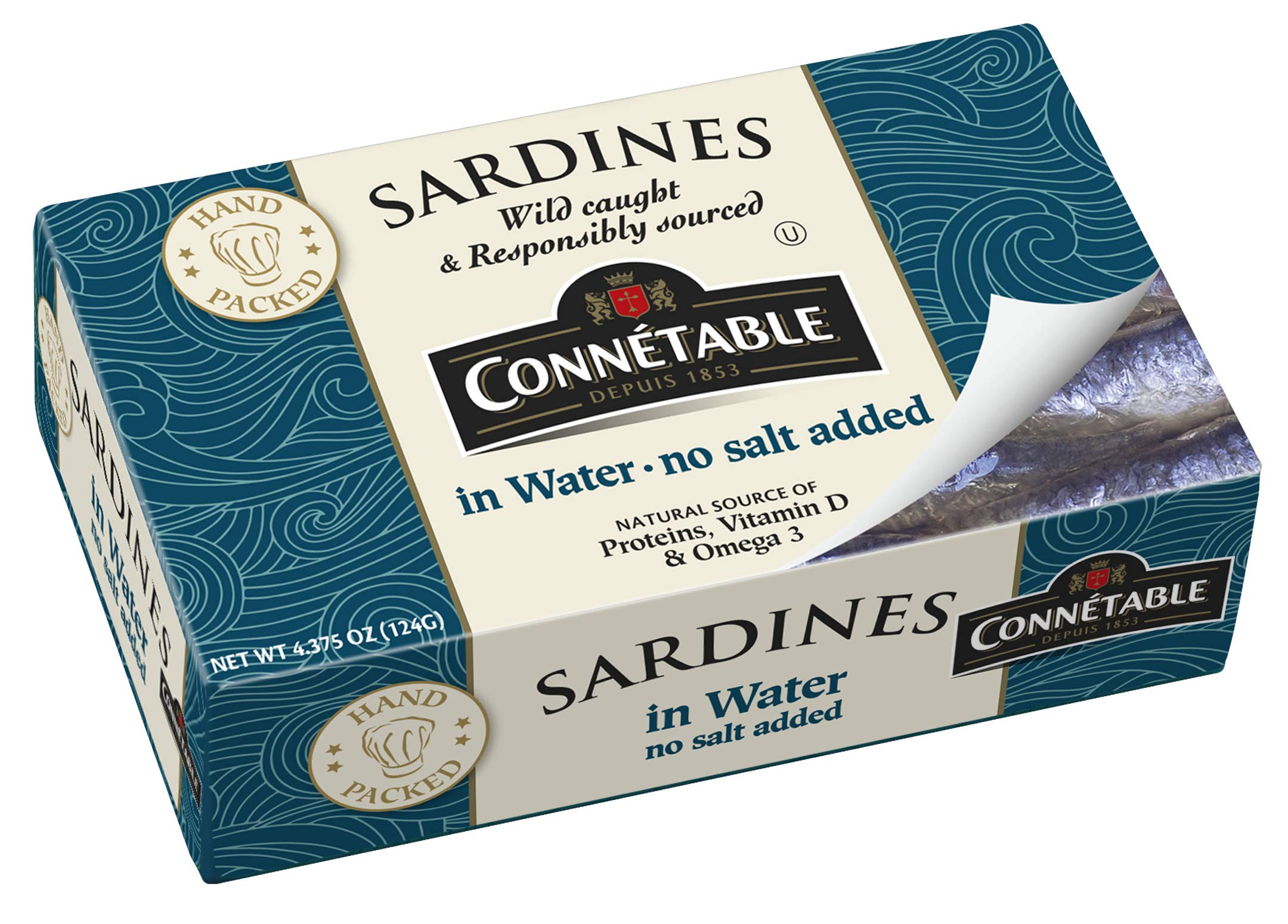 Connetable sardines in water can with no salt added, rich in omega-3s.