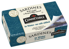 Connetable sardines in water can with no salt added, rich in omega-3s.