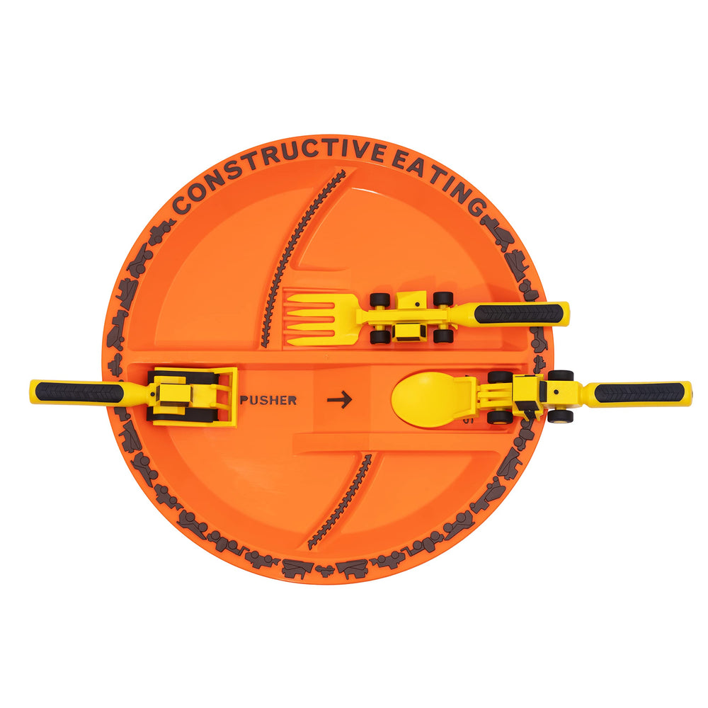 Constructive Eating divided plate close-up demonstrates portion-friendly design for growing children.