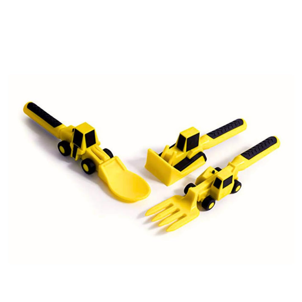 Constructive Eating utensils close-up highlights kid-friendly grip designed for small hands.