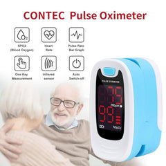 CMS50M SpO2 readout shows oxygen saturation and pulse rate in real time