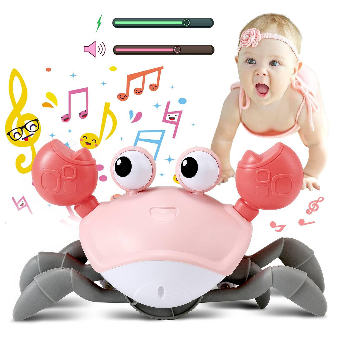 Control Future pink crawling crab tummy time toy with lights and sounds for engagement