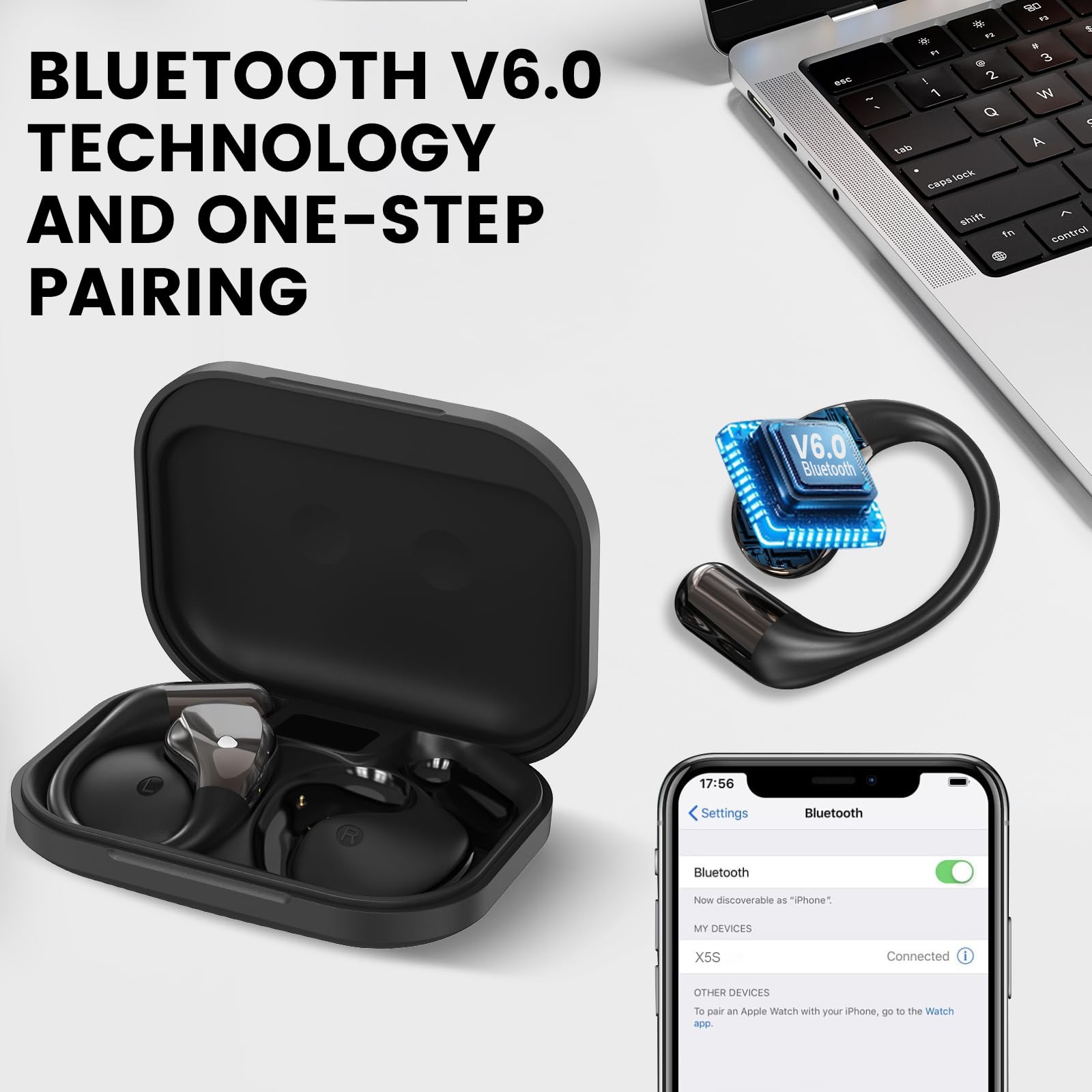 Conyat Open-Ear Headphones 40-hour playtime with charging case and LED status.