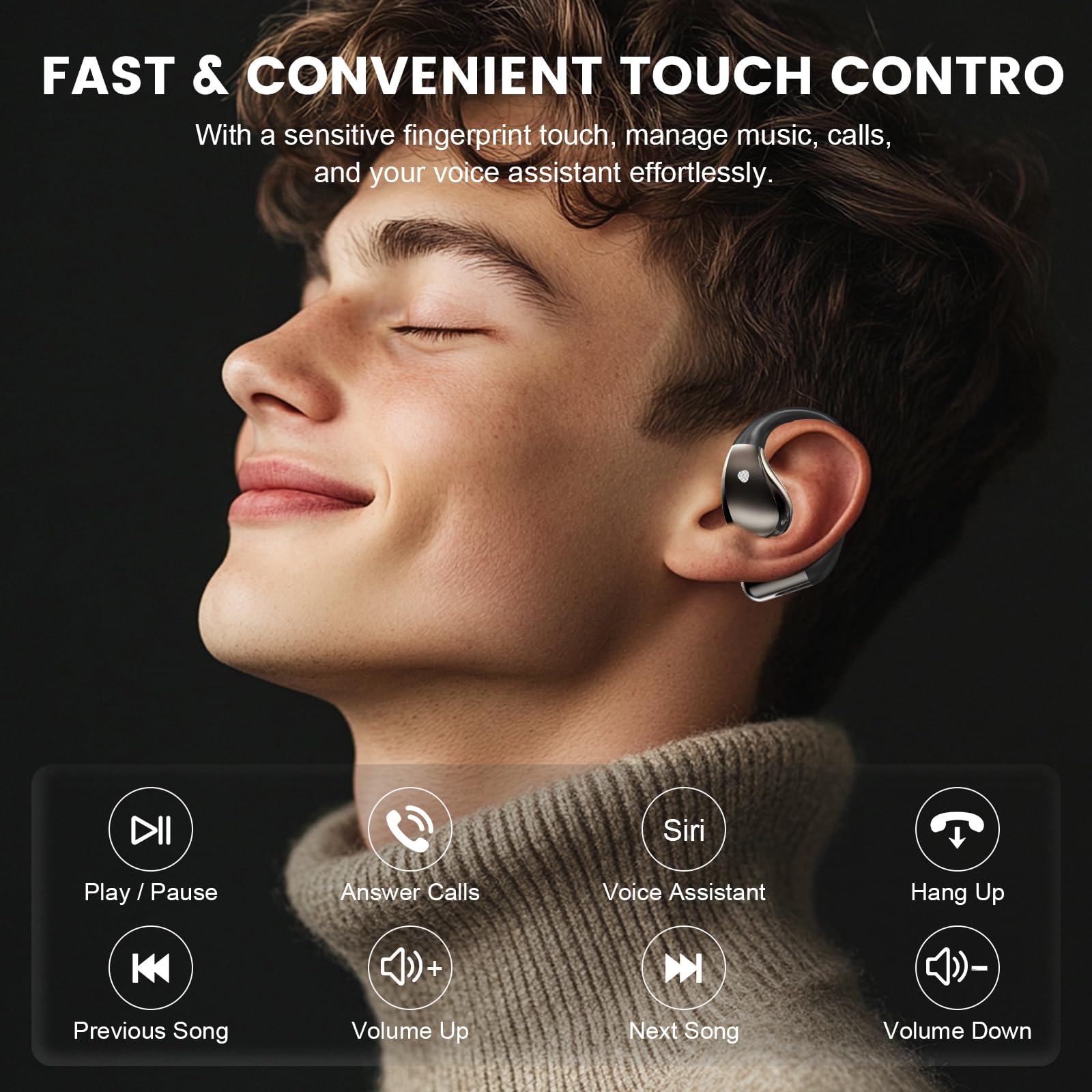 Conyat Open-Ear Headphones USB-C fast charging for quick recharging.