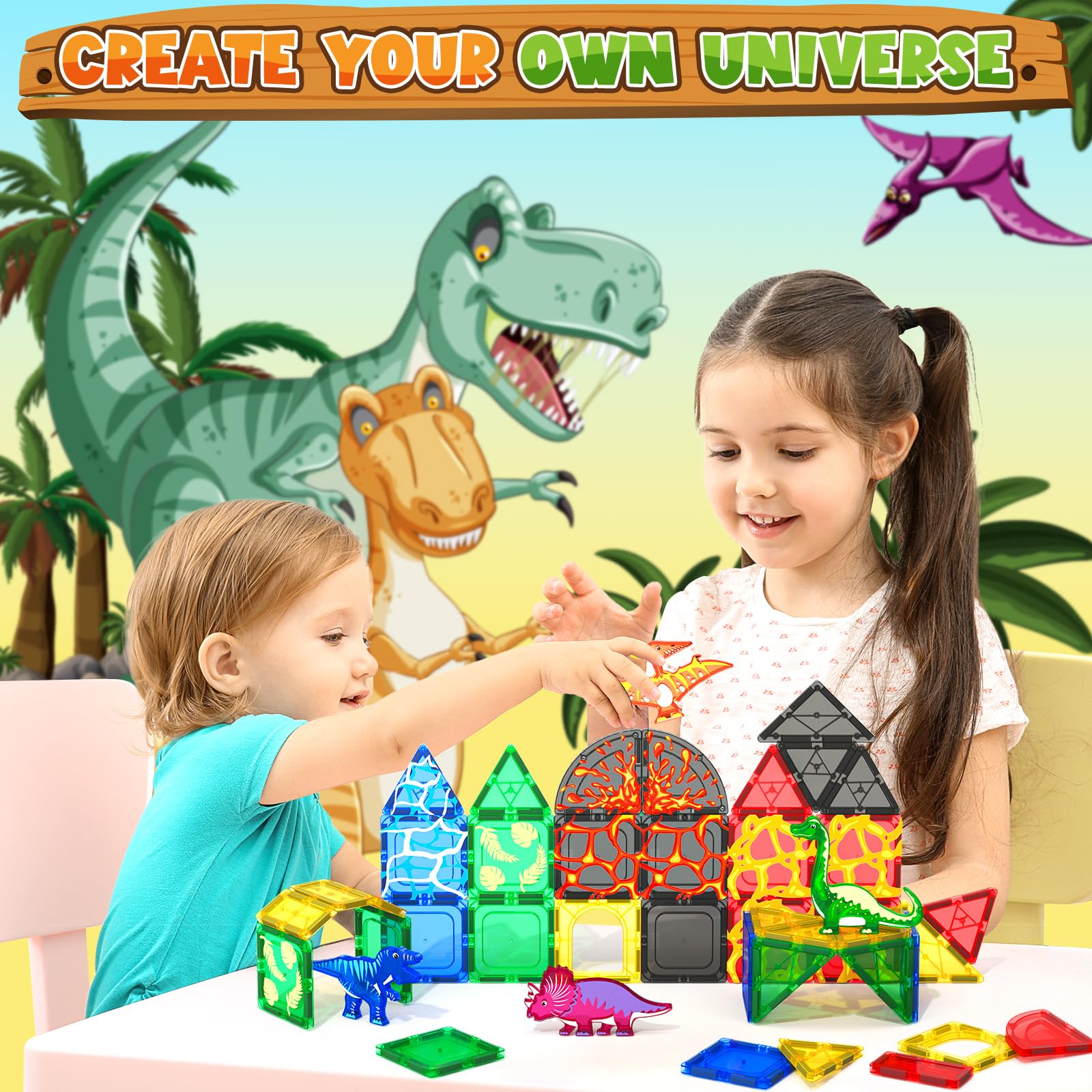 Coodoo classroom-friendly dinosaur tile play promotes collaborative exploration.
